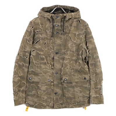 ディーゼル カーキ コットン デストロイ加工 メッシュライニング カモフラ フーデッドジップジャケット M