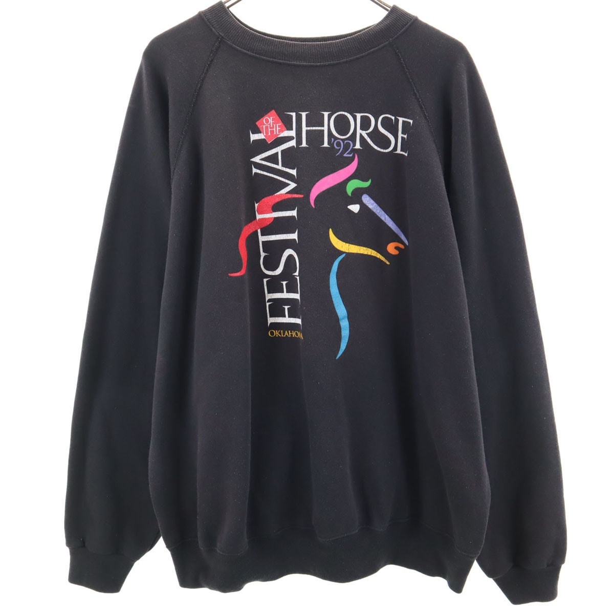 Hanes ヘインズ 90s オールド USA製 ホースプリント 長袖 スウェット トレーナー XXL ブラック系