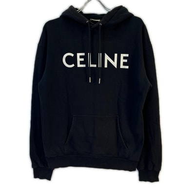 セリーヌ 2Y321670Q ブラック ロゴ コットンフリース フーディー S