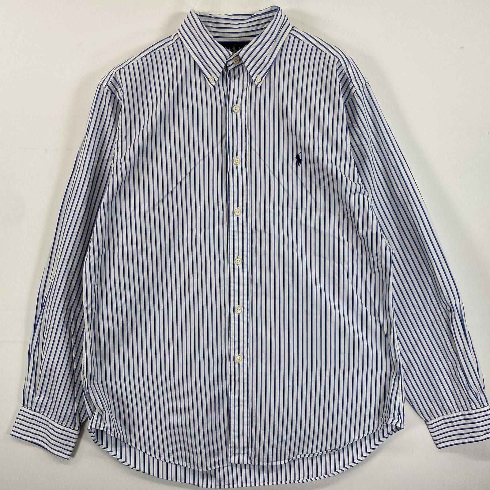 古着 90's/90年代 ラルフローレン RALPH LAUREN 長袖シャツ ボタンダウン 刺繍ロゴ ワンポイント 16 34/35 ホワイト系 ストライプ メンズ