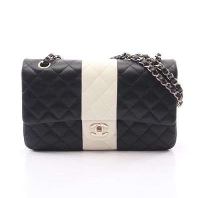 シャネル CHANEL マトラッセ Wフラップ ショルダーバッグ バッグ ラムスキン(羊革) レディース ブラック系 / ホワイト系 A01112 【中古】
