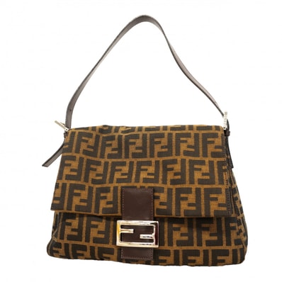 【6dc3771】フェンディ ハンドバッグ ズッカ マンマバケット ナイロンキャンバス ブラウン シルバー金具【中古】レディース