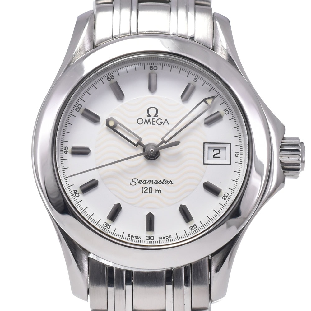 オメガ OMEGA 2581.21 シーマスター 120M デイト ホワイト クォーツ レディース 美品 腕時計 O#148820