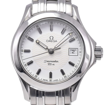 オメガ OMEGA 2581.21 シーマスター 120M デイト ホワイト クォーツ レディース 美品 腕時計 O#148820