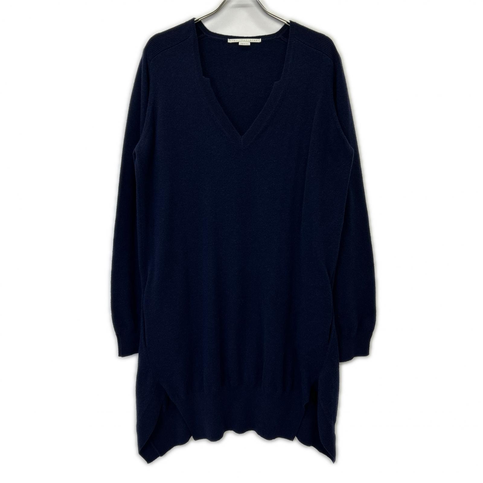 ステラマッカートニー 600035 S2159 ネイビー カシミヤ×ウール Vネック ニットドレスワンピース 48