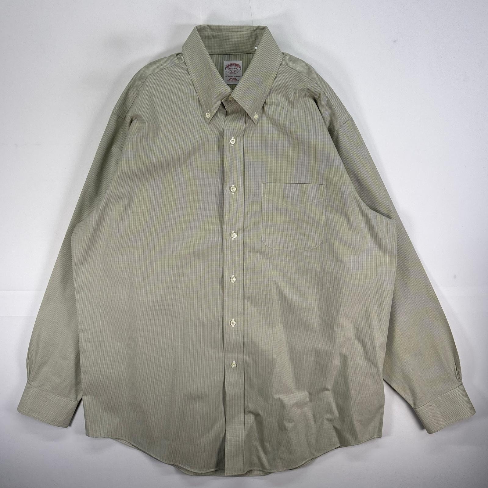 古着 ブルックスブラザーズ Brooks Brothers 長袖シャツ 千鳥格子 ボタンダウン 胸ポケ L グリーン系 チェック メンズ