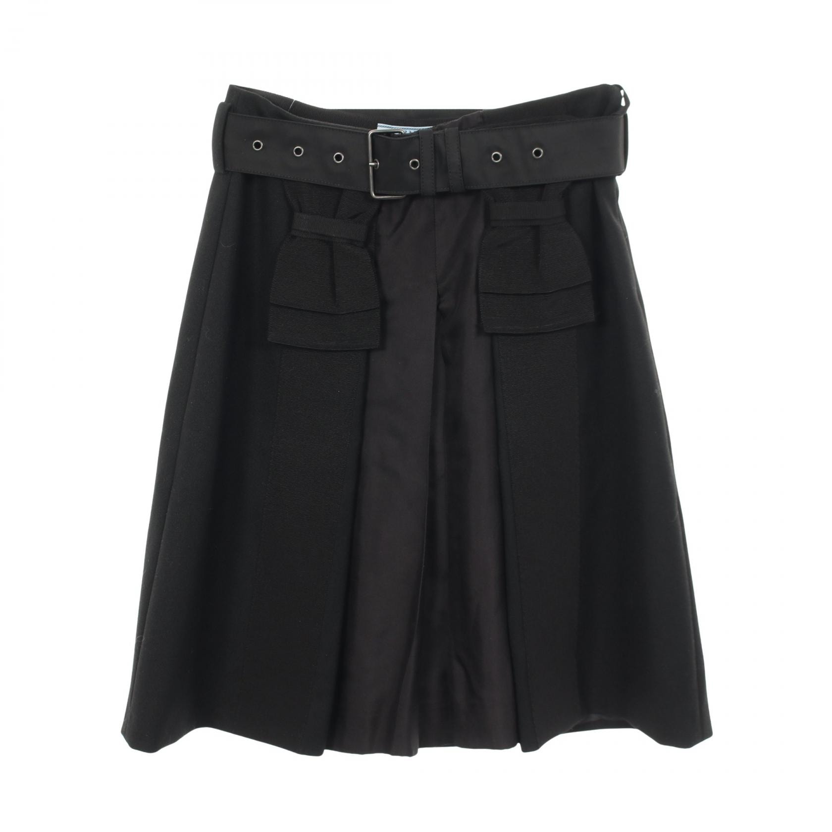 プラダ PRADA プリーツ 切替 スカート 衣料品 ボトムス ウール レディース ブラック系 P111GH 【中古】