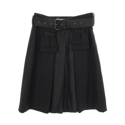 プラダ PRADA プリーツ 切替 スカート 衣料品 ボトムス ウール レディース ブラック系 P111GH 【中古】