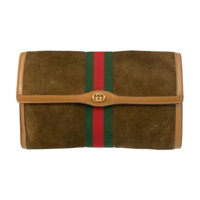 美品 GUCCI グッチ シェリーライン ブラウン ゴールド金具 スウェード レザー/ クラッチバッグ セカンドバッグ 505721 【中古】