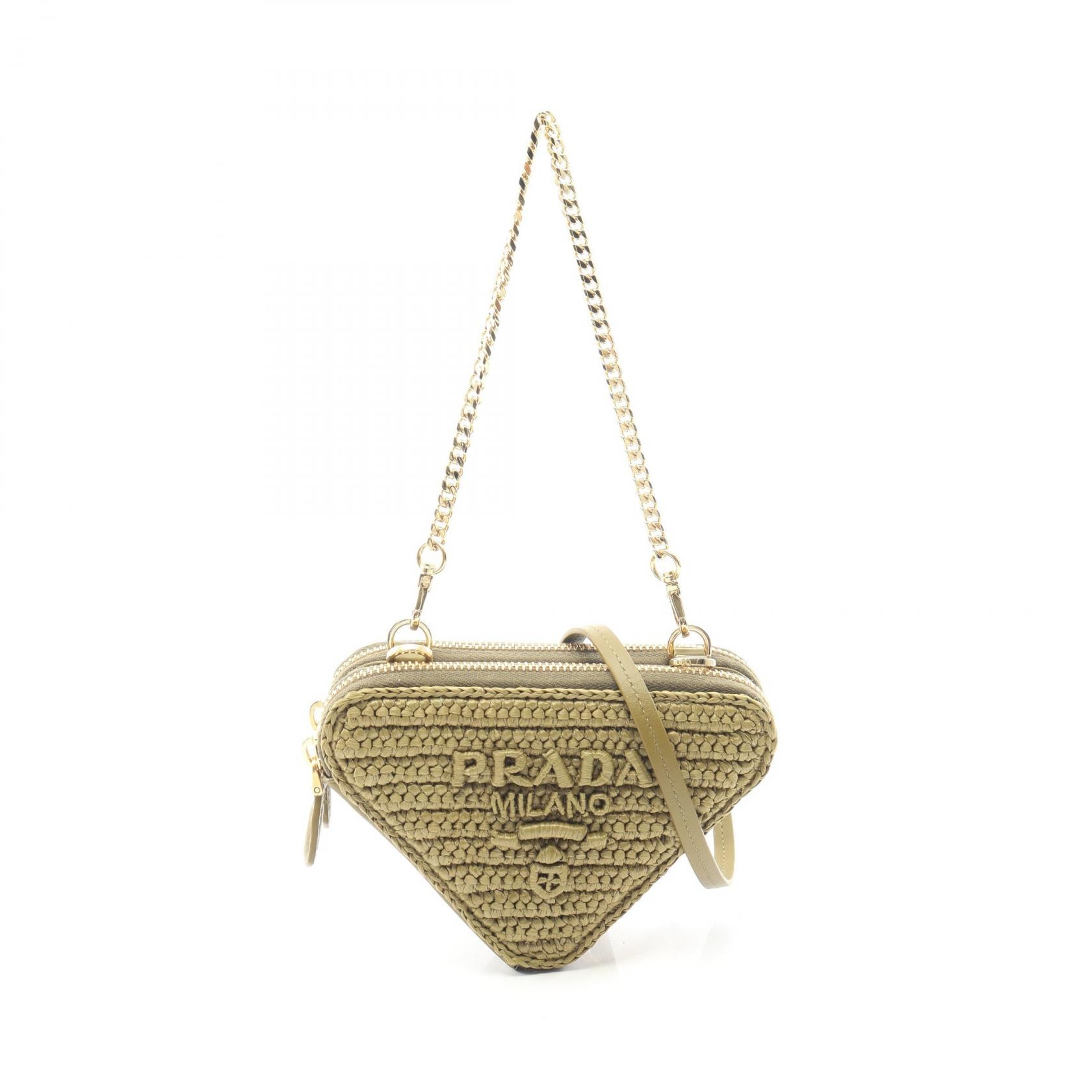 プラダ PRADA MINI CONTENITORI 2WAY ハンドバッグ バッグ レザー ラフィア レディース カーキ系 1NR015 【中古】