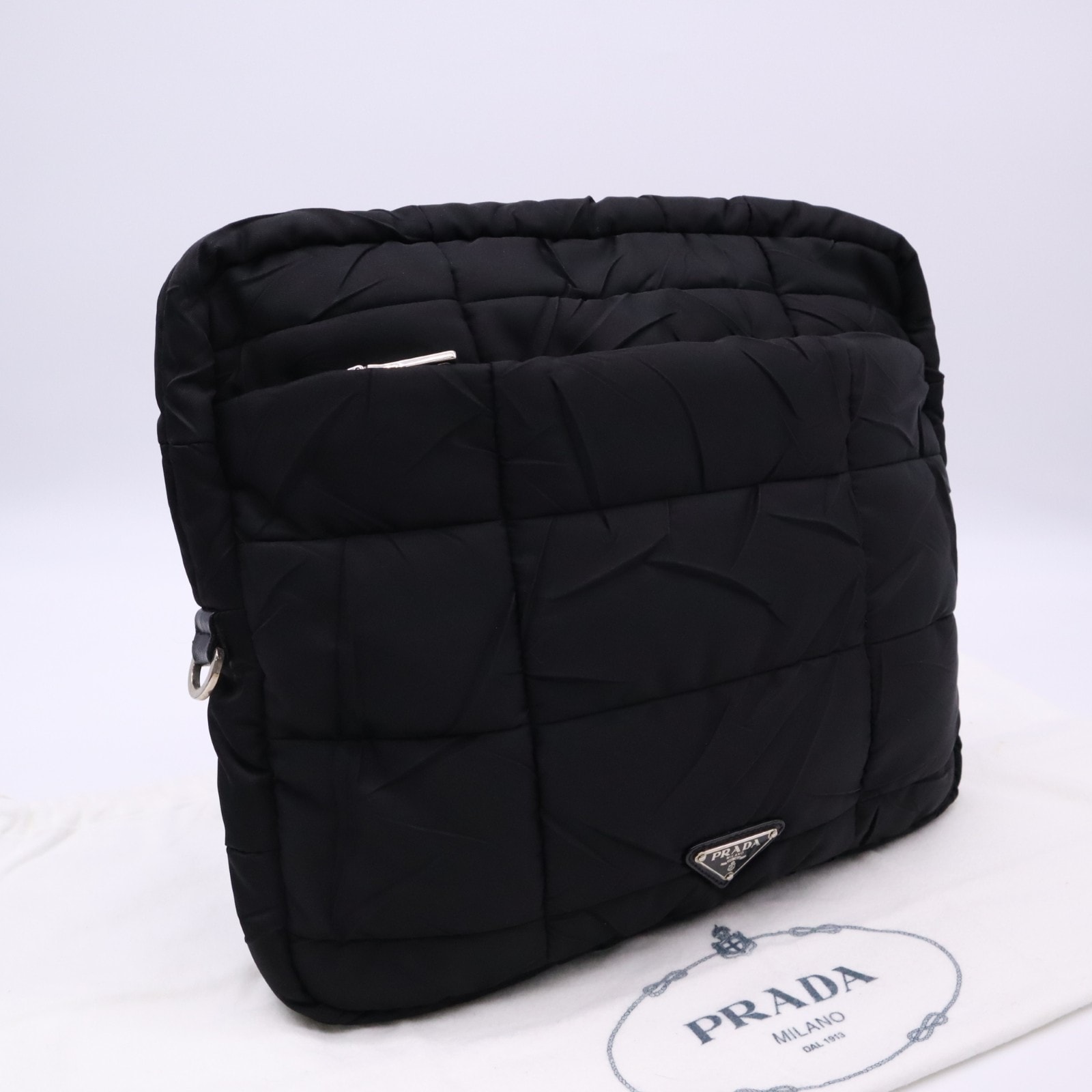 美品 PRADA プラダ テスート ショルダーバッグ NERO VA0720 セカンドバッグ ブラック ナイロン サフィアーノ メンズ