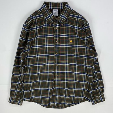 古着 ブルックスブラザーズ Brooks Brothers 長袖シャツ 刺繍ロゴ ボタンダウン ロングスリーブ L グリーン系 チェック メンズ