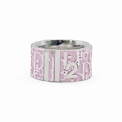 Dior ディオール ロゴ トロッター ナンバー2 リング・指輪 Y2K オブリーク メタル 11.5号 ピンク レディース 【中古】