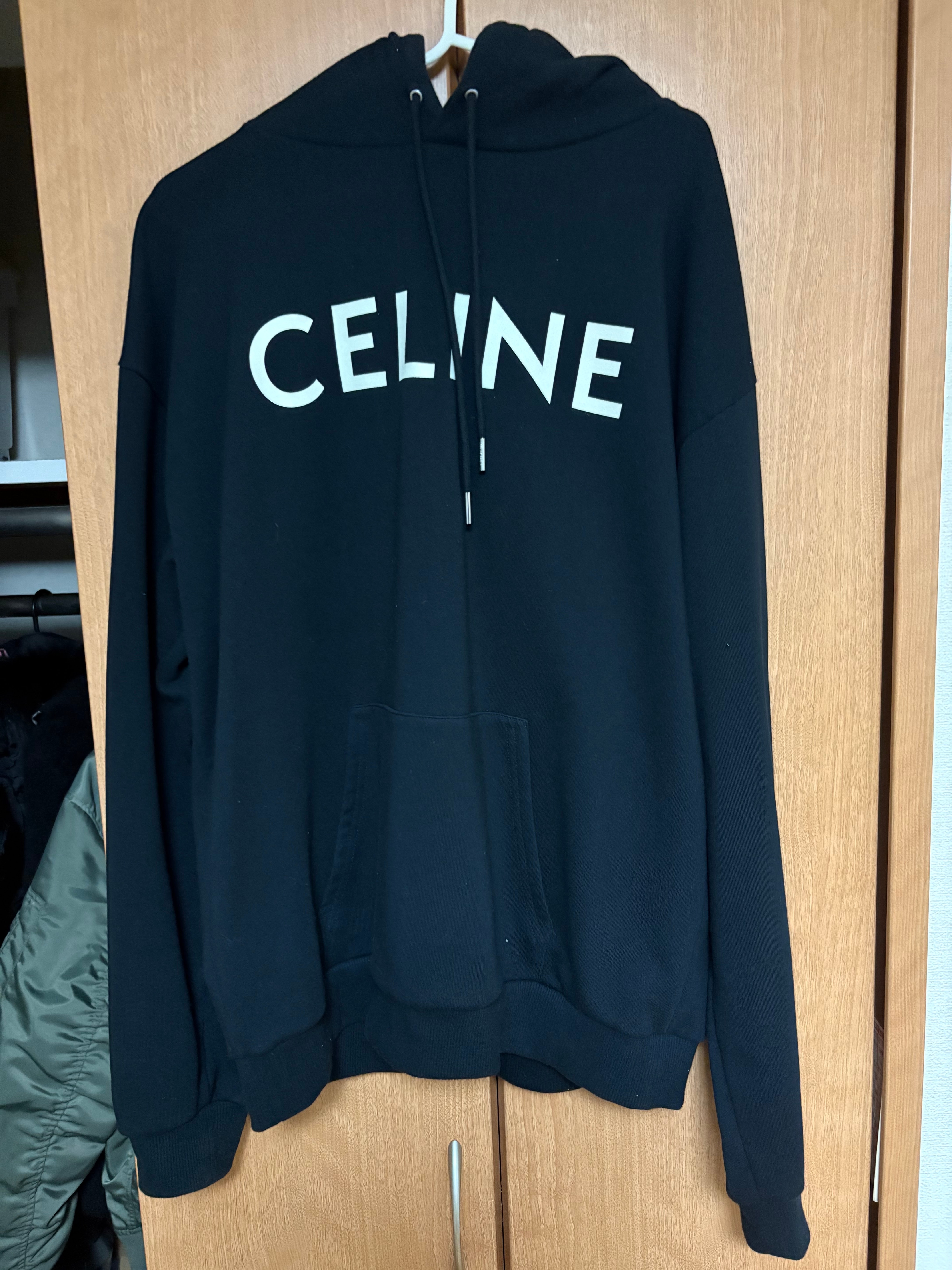 CELINE Logo Print Cotton Hoodie Sweatshirt "Black"