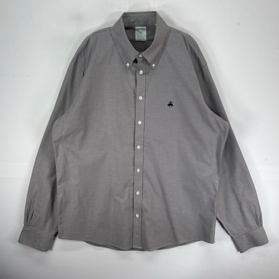 古着 ブルックスブラザーズ Brooks Brothers 長袖シャツ ボタンダウン ワンポイント L グレー系 無地 メンズ