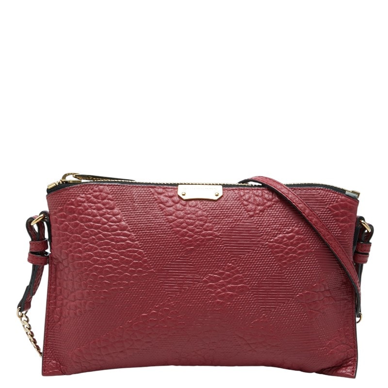 バーバリー ペイトン 型押し チェーン ショルダーバッグ CNDONHOUDON ワインレッド系 レザー レディース BURBERRY 【中古】