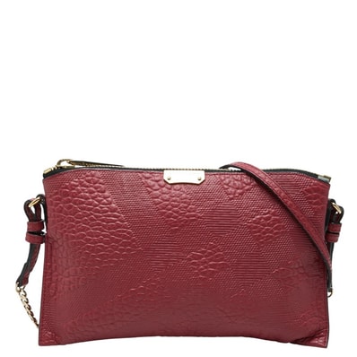 バーバリー ペイトン 型押し チェーン ショルダーバッグ CNDONHOUDON ワインレッド系 レザー レディース BURBERRY 【中古】