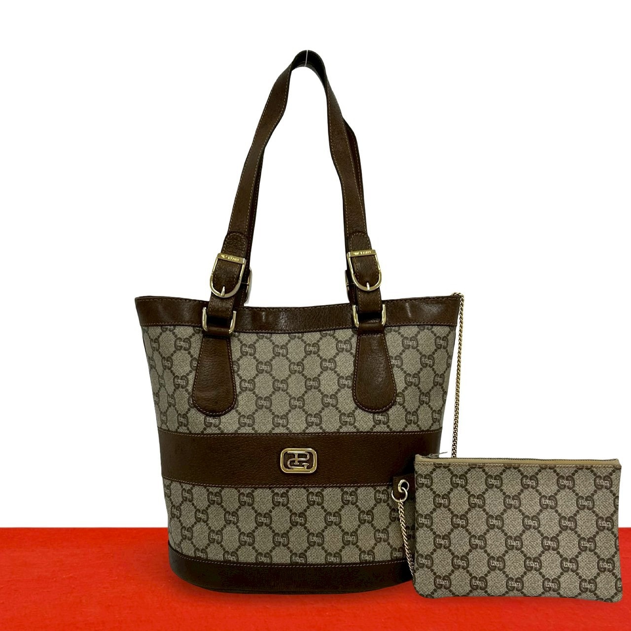 GUCCI グッチ グッチプラス ロゴ レザー PVC トートバッグ ブラウン
 08904
