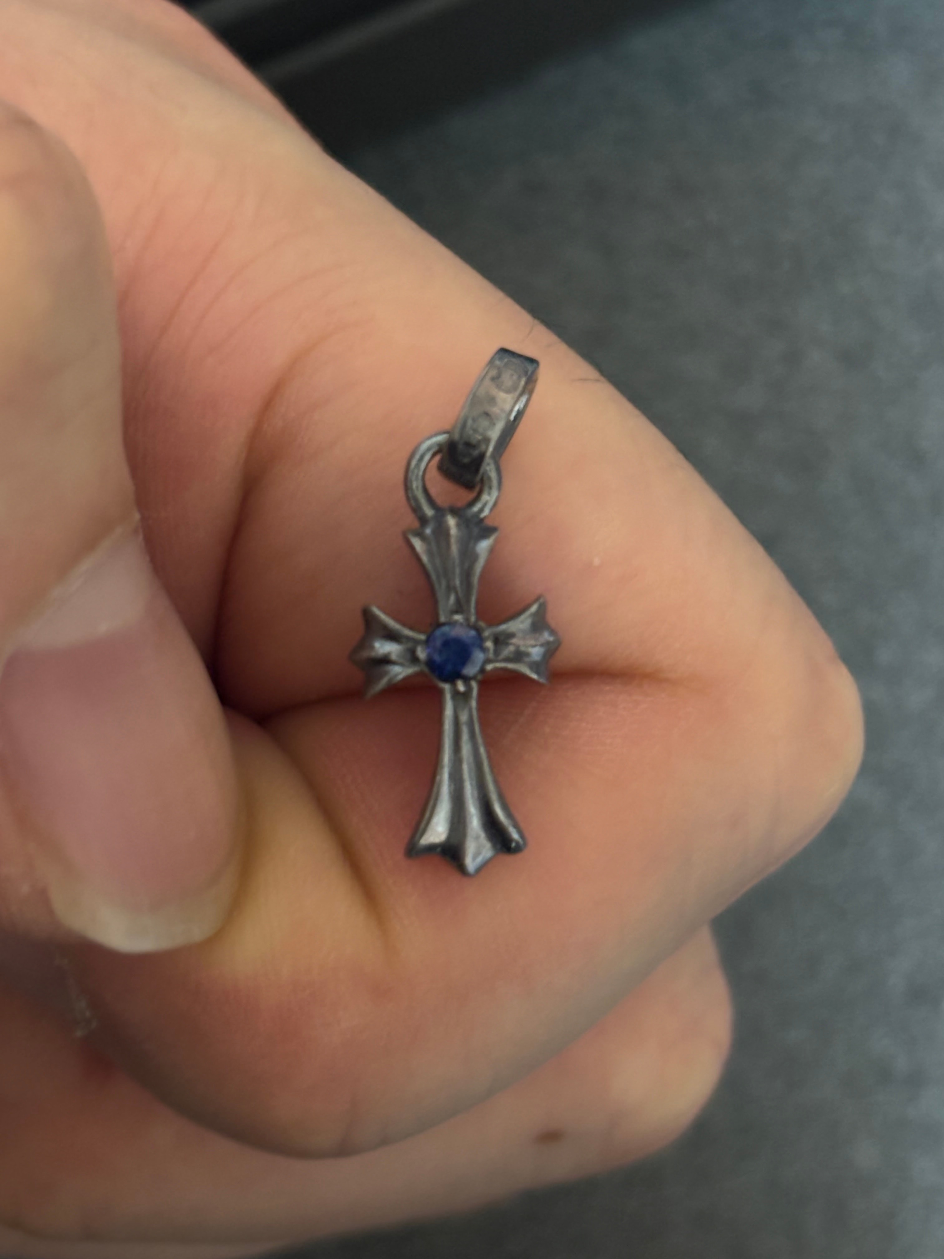 Chrome Hearts Cross Baby Fat 1 Sapphire Charm "Silver"