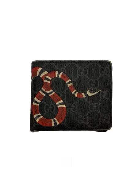 GUCCI Kingsnake Print GG Supreme Coin Wallet "Black"