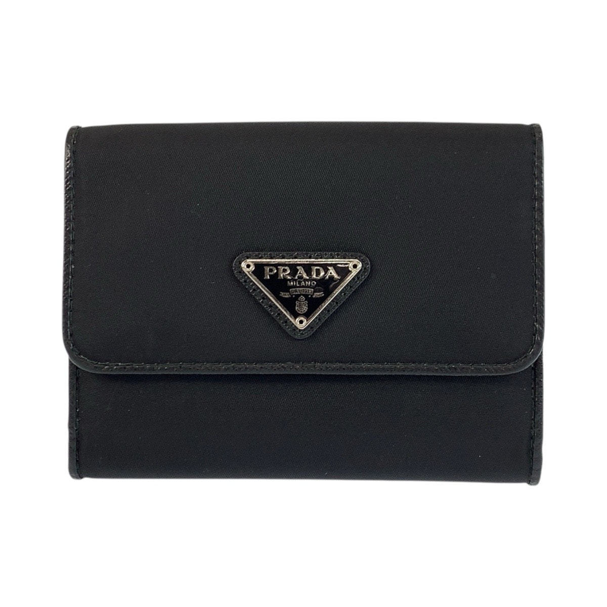 美品 PRADA プラダ テスート 三角ロゴプレート ブラック 黒 シルバー金具 ナイロン 折り財布 コンパクトウォレット 男女兼用 601953 【中古】