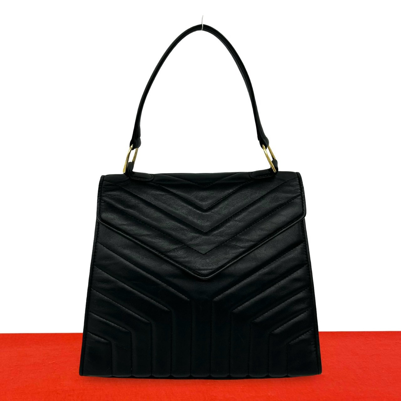 YVES SAINT LAURENT イヴ・サンローラン Yステッチ レザー ハンドバッグ ブラック
 67307