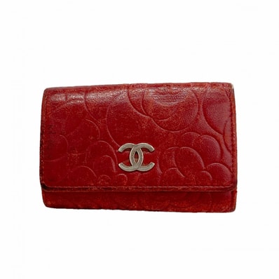 【6fd5067-k】シャネル キーケース カメリア ラムスキン レッド シルバー金具【中古】レディース