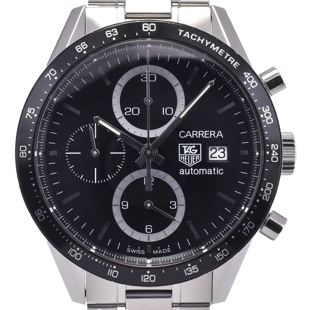 タグホイヤー TAG HEUER CV2010-3 カレラ 裏スケ クロノグラフ ブラック 自動巻き メンズ 良品 箱・保証書付き 腕時計 K#147897