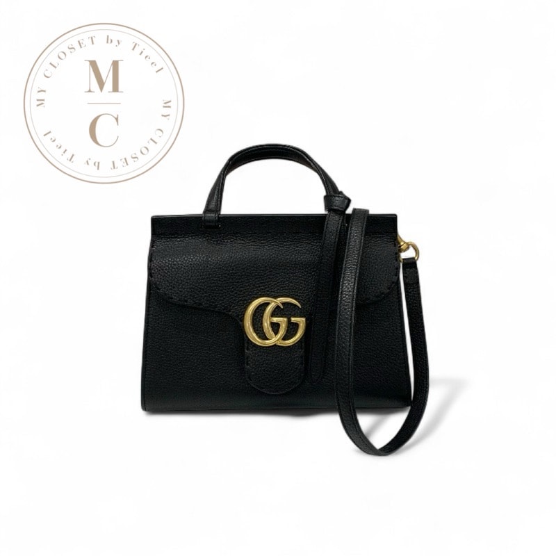 グッチ GUCCI ハンドバッグ ブラック 黒 ゴールド GGマーモント ミニトップハンドルバッグ 2way