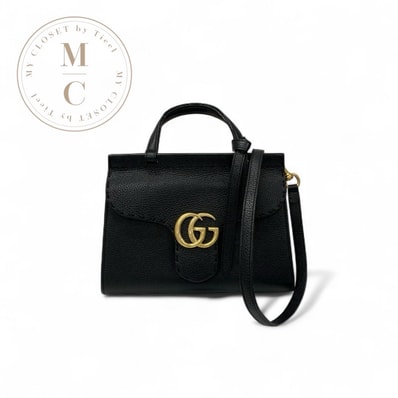 グッチ GUCCI ハンドバッグ ブラック 黒 ゴールド GGマーモント ミニトップハンドルバッグ 2way