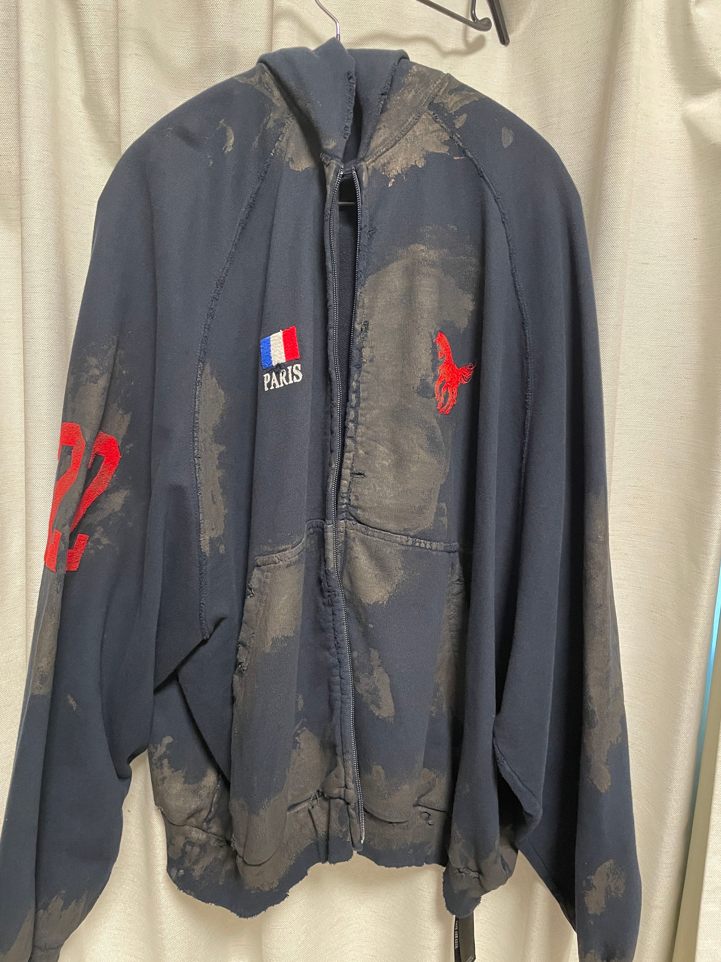 BALENCIAGA Paris Vintage Logo 22 Zip-Up Hoodie "Dark Navy"