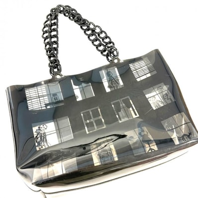 シャネル CHANEL ウィンドウズ プラスチックチェーン ブラック クリア PVC トート【鑑定済み】正規品