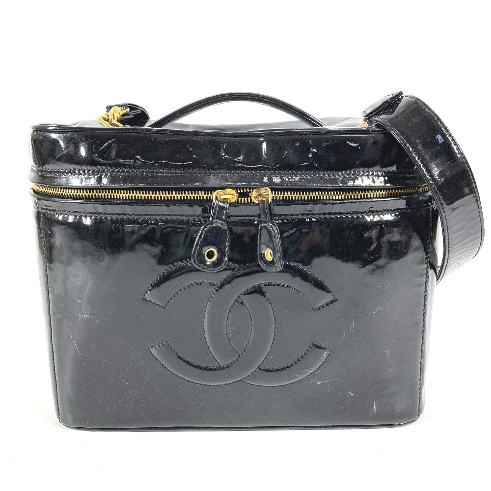 シャネル CHANEL CC ココマーク ロゴ バニティバッグ ヴィンテージ 肩掛け ショルダーバッグ 2WAYバッグ ハンドバッグ パテントレザー ブラック