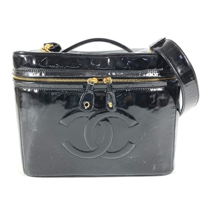 シャネル CHANEL CC ココマーク ロゴ バニティバッグ ヴィンテージ 肩掛け ショルダーバッグ 2WAYバッグ ハンドバッグ パテントレザー ブラック