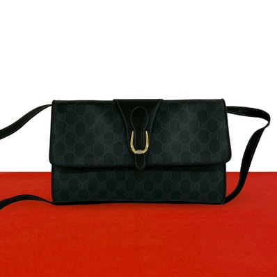 GUCCI グッチ GG ロゴ 金具 PVC レザー ショルダーバッグ ブラック
33081
