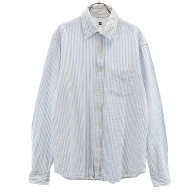 GAP ギャップ リネンブレンド ストライプ柄 長袖 シャツ M ブルー系