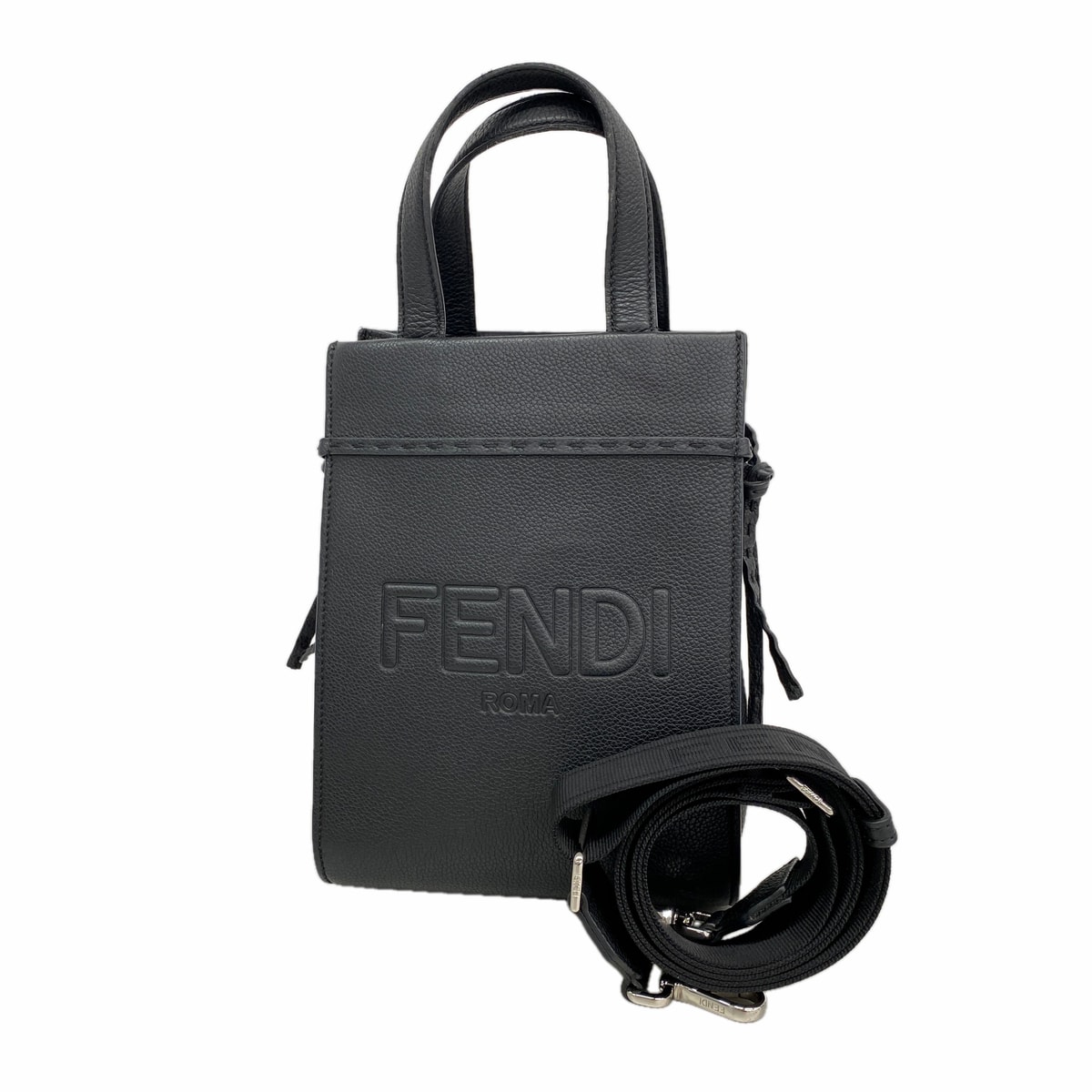 【6kd4246】フェンディ ハンドバッグ ゴートゥーショッパー レザー ブラック シルバー金具 2wayバッグ【中古】レディース