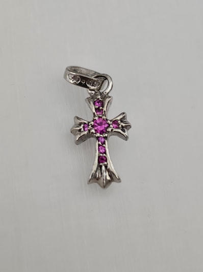 Chrome Hearts 18K CH Cross Baby Fat Charm with Pave Pink Sapphire "White Gold"
