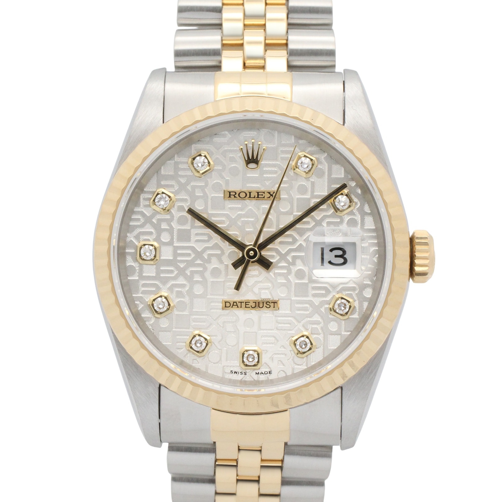 ロレックス ROLEX デイトジャスト 10Pダイヤ T番 腕時計 時計 K18(イエローゴールド) ステンレススチール ダイヤモンド メンズ シルバー系 コンピューター/新ダイヤ 16233G 【中古】