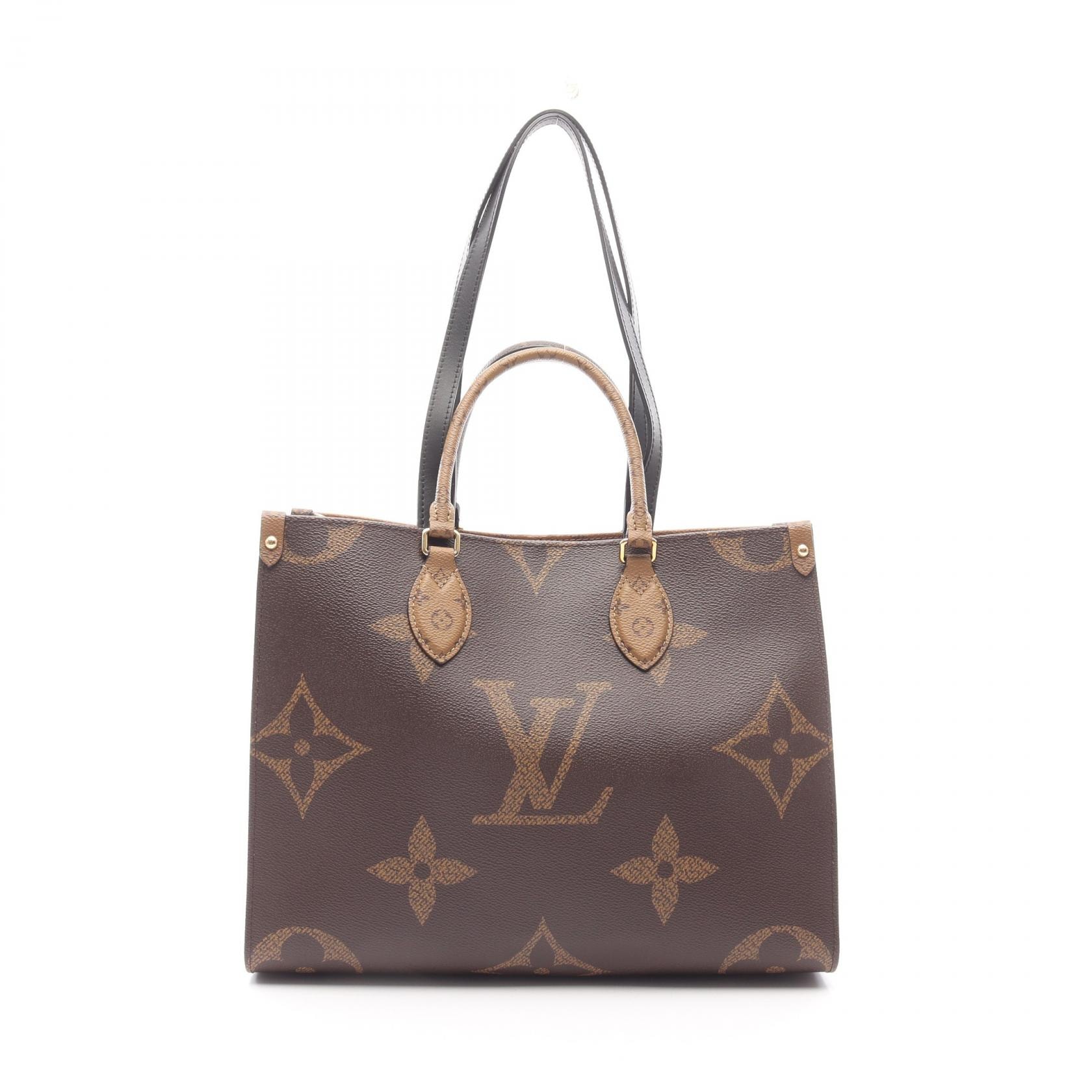 ルイ・ヴィトン LOUIS VUITTON オンザゴーMM トートバッグ バッグ PVCコーティングキャンバス レザー モノグラム・ジャイアント ベージュ レディース ブラウン系 / ベージュ系 M45321 【中古】