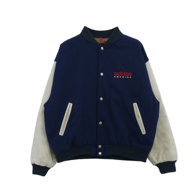 adidas アディダス スタジャン アディダス ヴィンテージ アメリカ バーシティジャケット スタジャン ブルゾン ネイビー系 オフホワイト系 M【中古】