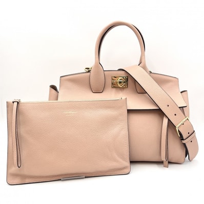 Salvatore Ferragamo(サルヴァトーレ・フェラガモ)Studio Bag 2WAYハンドバッグ ショルダーバッグ ピンク レザー ゴールド金具 ポーチ付き レディース【中古】