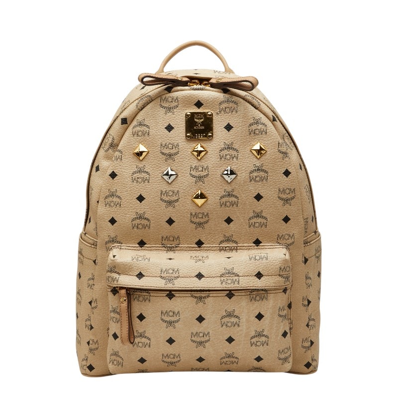 エム シー エム ヴィセトス スタッズ リュック バックパック ベージュ PVC レザー レディース MCM 【中古】