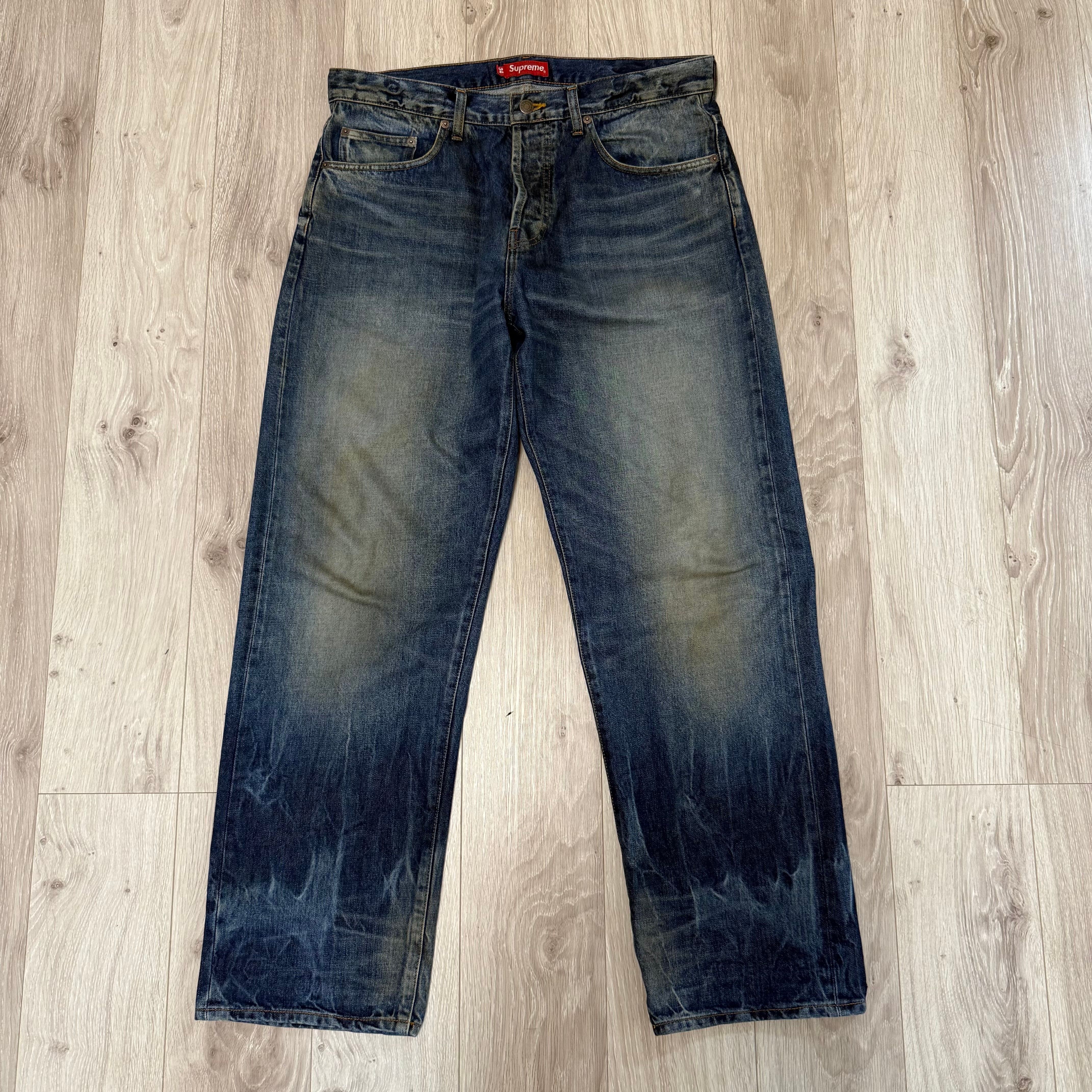 Supreme Distressed Loose Fit Selvedge Jean "Washed Blue" (23FW)