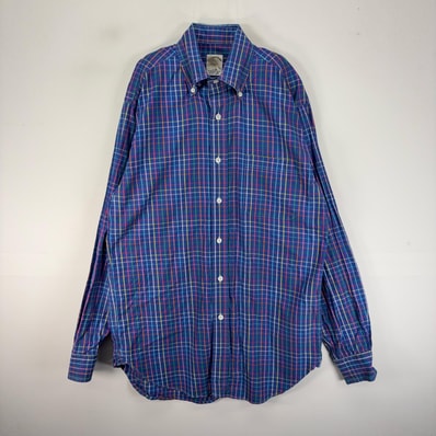 古着 ブルックスブラザーズ Brooks Brothers USA製 長袖シャツ ボタンダウン 胸ポケット S ブルー系 チェック メンズ