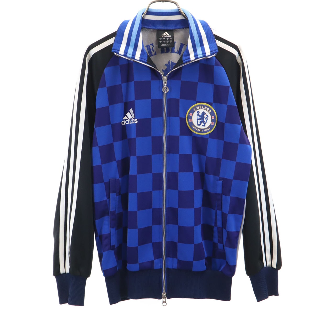 adidas アディダス チェック ジャージジャケット M ブルー系 3ライン