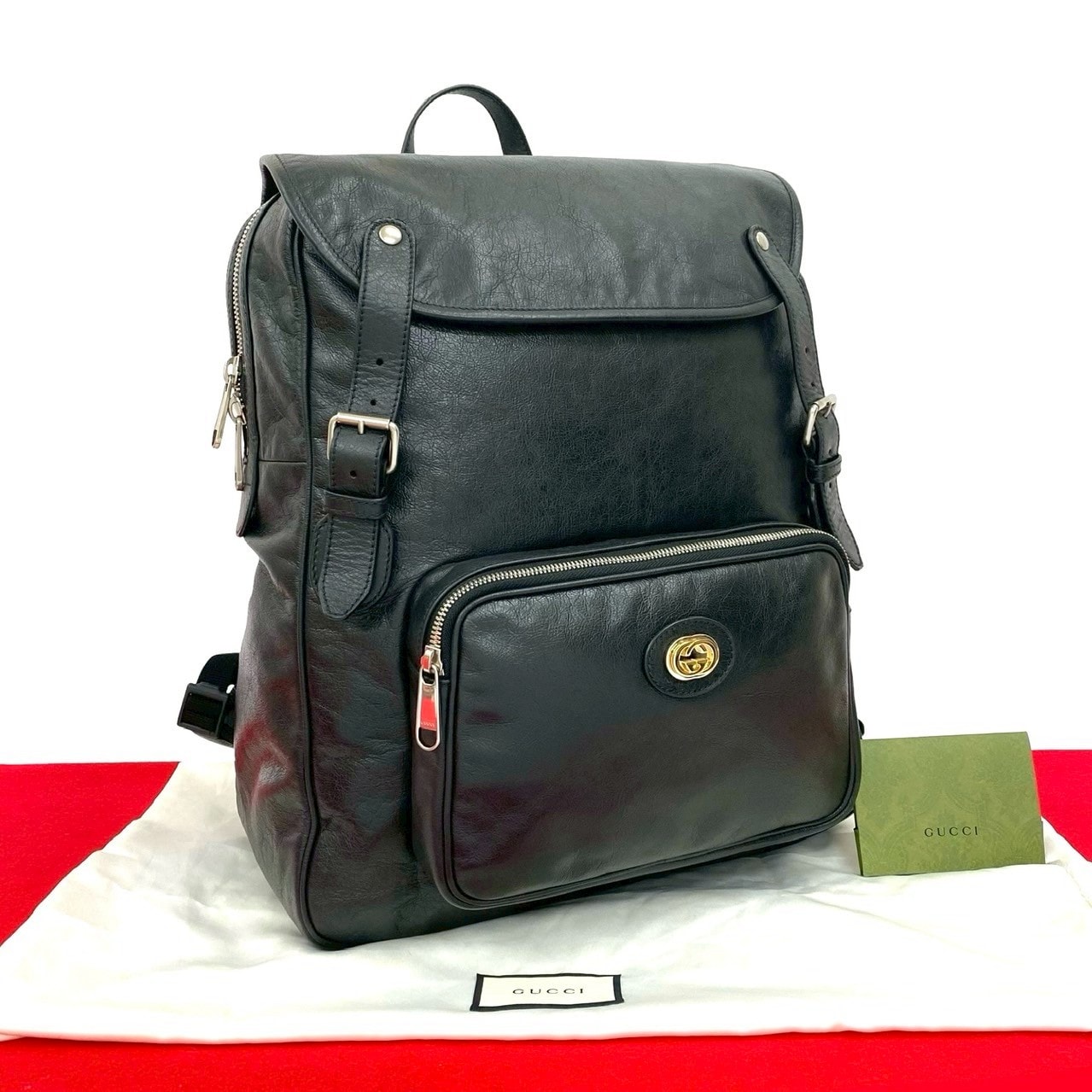 GUCCI グッチ インターロッキング G レザー リュックサック ブラック
 24665