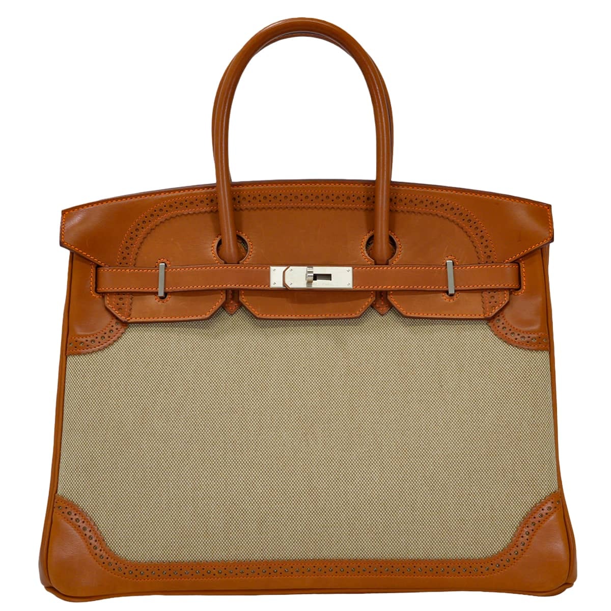 HERMES エルメス ハンドバッグ バーキン35 ギリーズ フォーヴ/エクリュ バレニア/トワルアッシュ マットシルバー金具 □Q刻印 新品同様【中古】