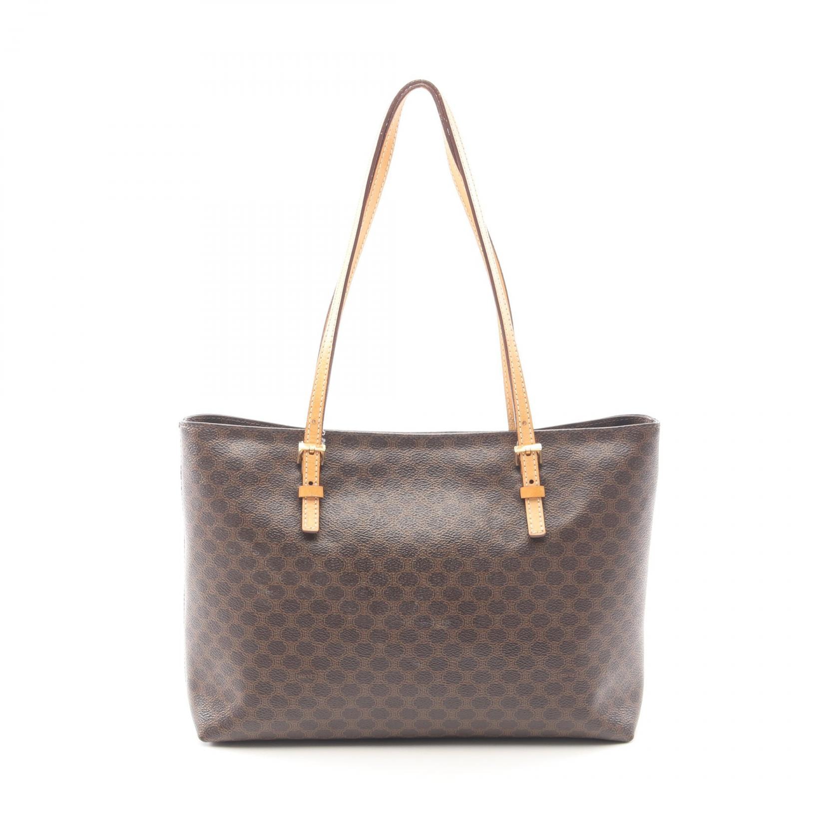 セリーヌ CELINE マカダム トートバッグ バッグ PVCコーティングキャンバス レザー レディース ブラウン系 【中古】