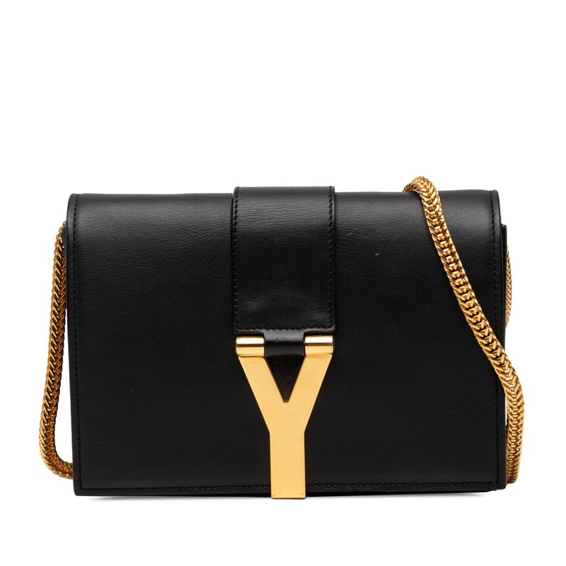 サンローラン Yライン チェーン ショルダーバッグ ブラック レザー レディース SAINT LAURENT 【中古】